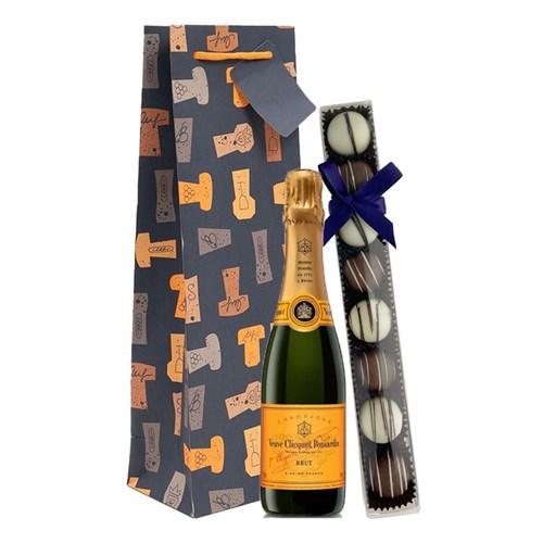 Veuve Clicquot Brut Yellow label Champagne 37.5cl & Fine Artisanal Truffles Gift Bag